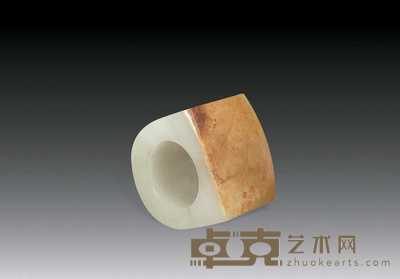 清 白玉留皮扳指 3×3.8cm